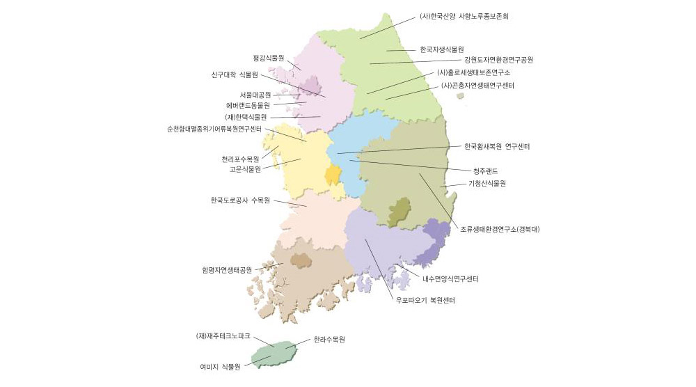 전국서식지외보전기관현황 지도