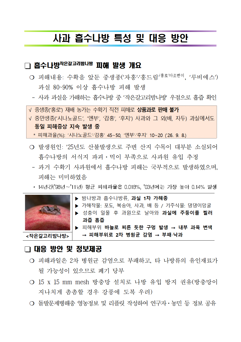 사과 흡수나방 특성 및 대응 방안