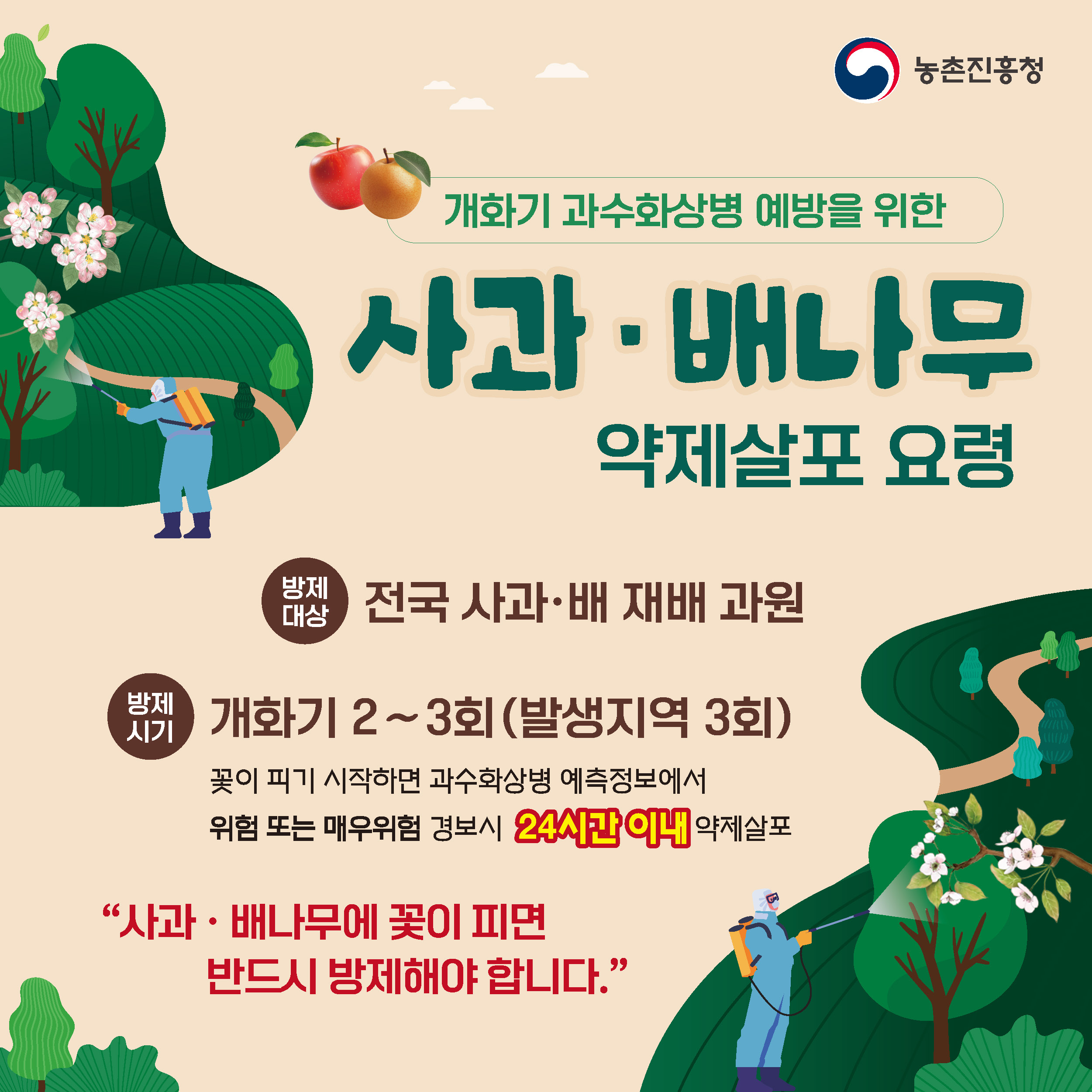 사과, 배나무 개화기 방제 요령