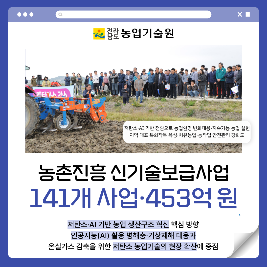 농촌진흥 신기술보급사업에 453억원