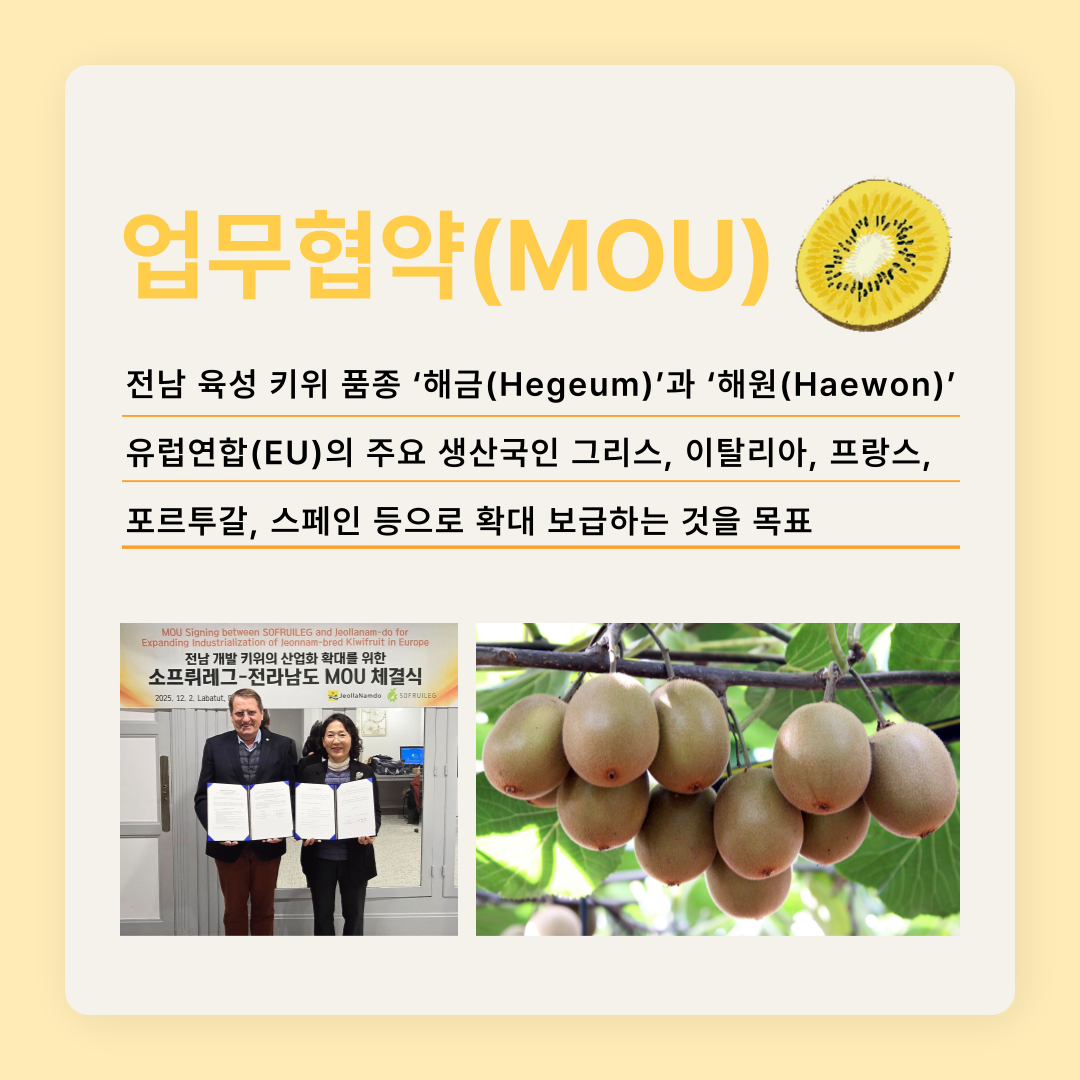 전남농기원-소프뤼레그, 전남 개발 '키위' 유럽 시장 확대