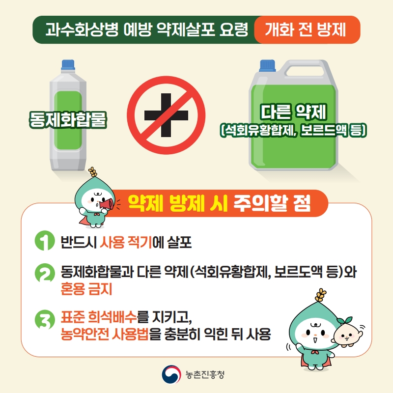 과수화상병 예방 약제살포 요령(개화 전)