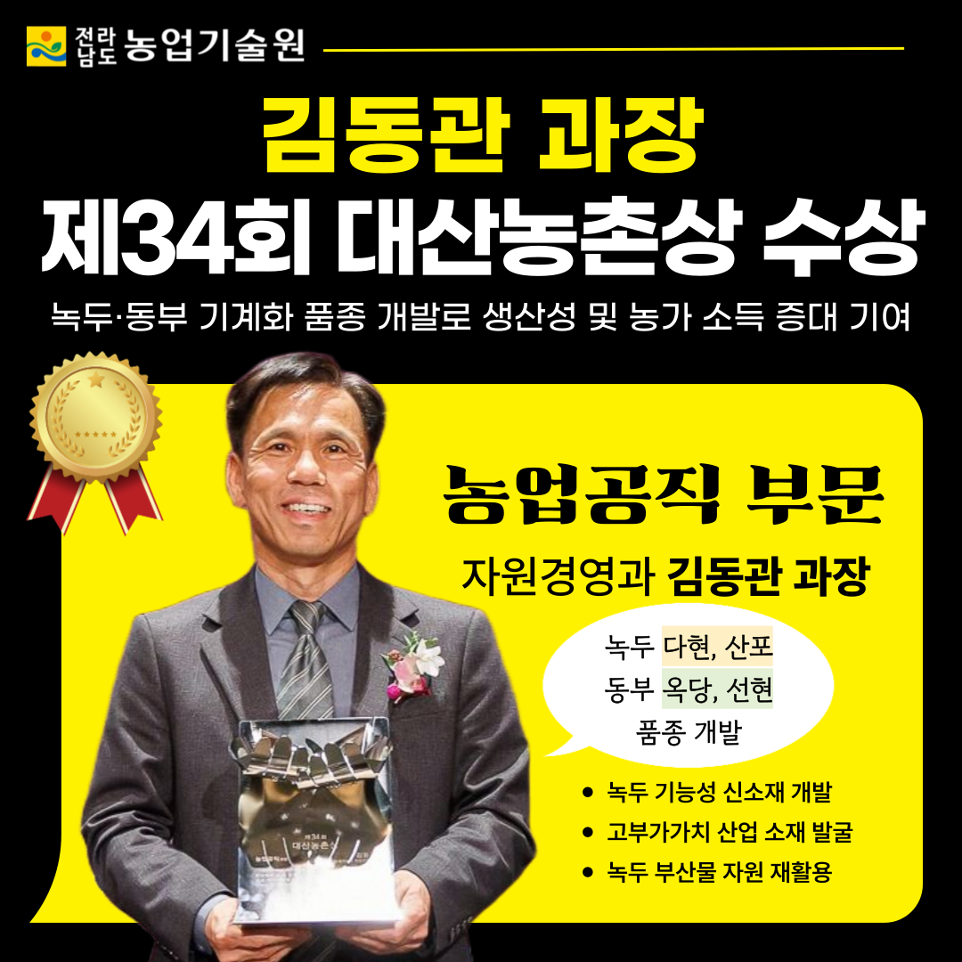 전남농업기술원 김동관 과장, 제34회 대산농촌상 수상