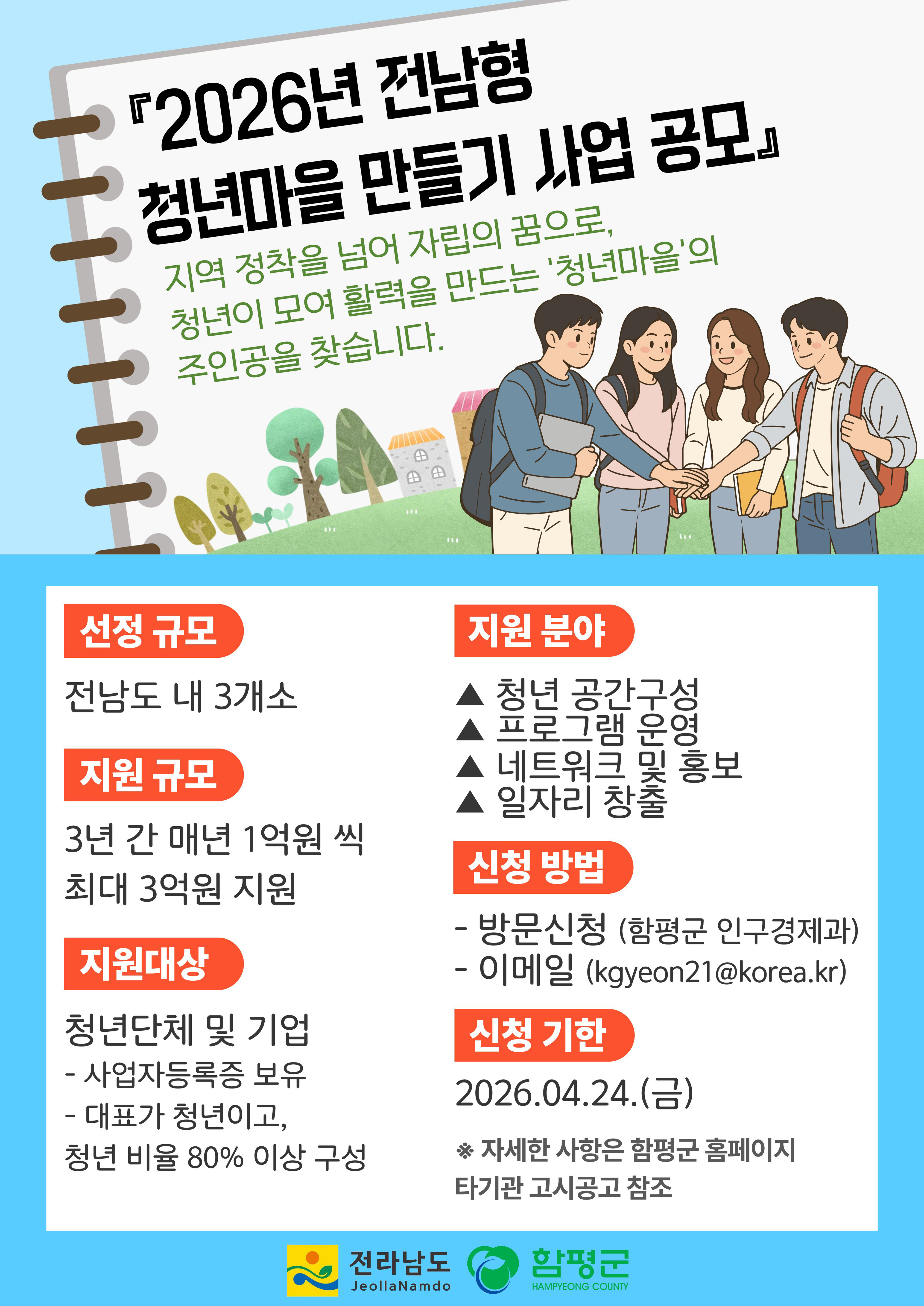 함평군, ‘전남형 청년마을 만들기 지원사업’ 참여단체 모집